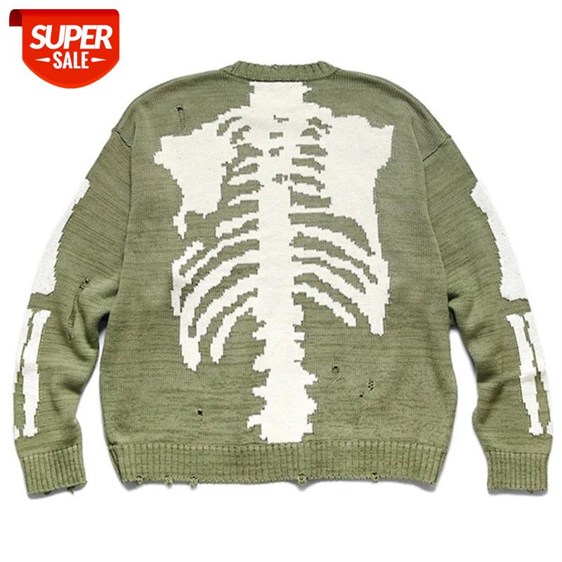 

Japanese Hole Skull Print Oversize Sweaters Men and Women O Neck Knitted Harajuku Streetwear Sweater Pullover Loose Casual Tops #BO7h, Black