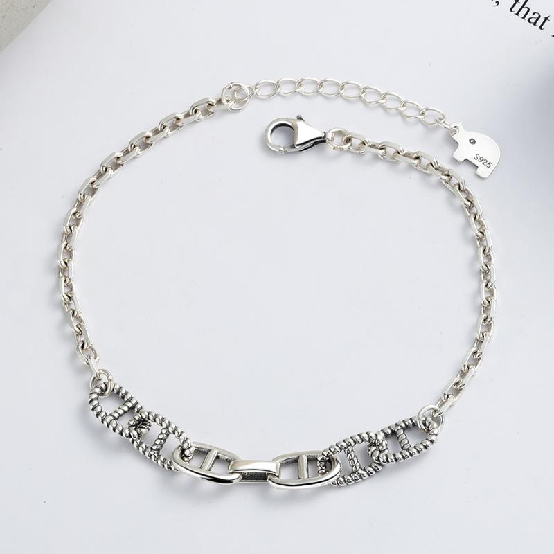 

S925 Sterling Pig Nose Cool Hiphop Style Bestie Bracelet Female Students Ins Niche Design Cute Retro Process Versatile Bracelet