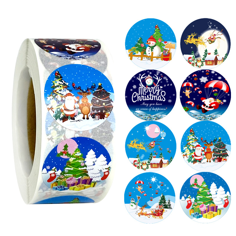 

500pcs/roll Merry Christmas Santa Claus Elk Sleigh Snowman Stickers 500pcs for Xmas Thank You Greeting Cards Gift Decor