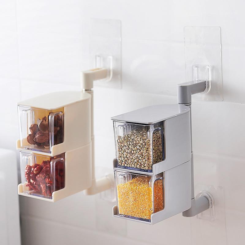 

Creative Multi-functional Kitchen Seasoning Box Adhesive Containers Condiment Bottles Wall Hangers Plastic Container with Lid1
