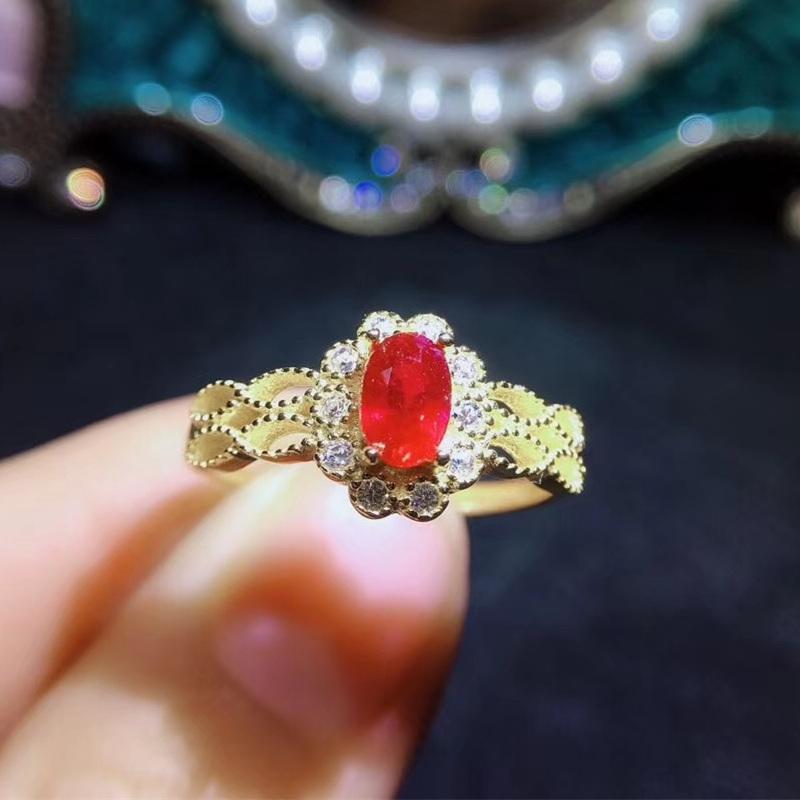 

Cluster Rings Natural Real Ruby Ring Per Jewelry 925 Sterling Silver 4*6mm 0.6ct Gemstone Fine Women J211083, Golden;silver