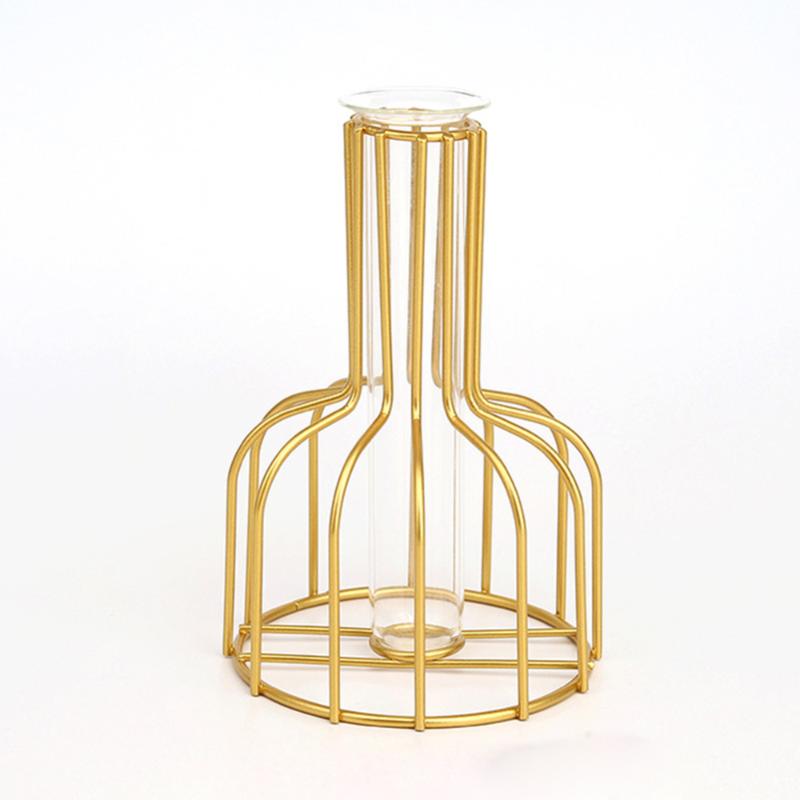 

Hydroponic Flower Vase Wrought Iron Geometric Design Tabletop Ornament, Gold