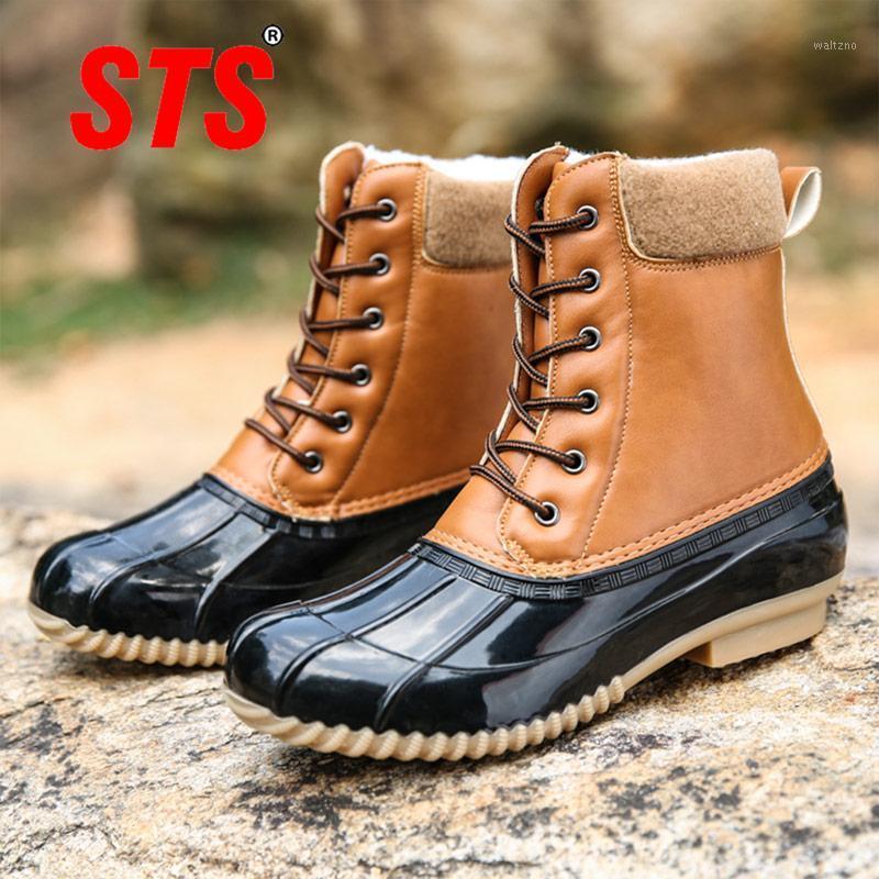 

STS Women's Boots Lady Duck Boot With Waterproof Zipper Rubber Sole Women Rain Boots Lace Up Ankle Shoes Fur Winter Women Shoes1, Black