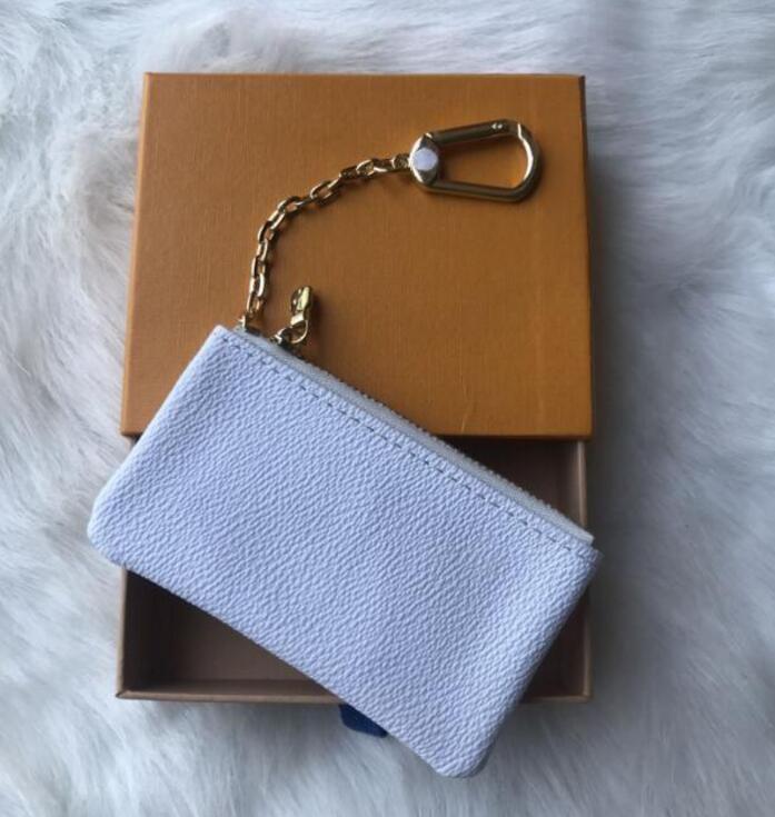 Brown plaid 4-color Real leather Men Women Mini wallet Brand Keychain coin purse Best Quality Unisex Zip Pocket Key bag