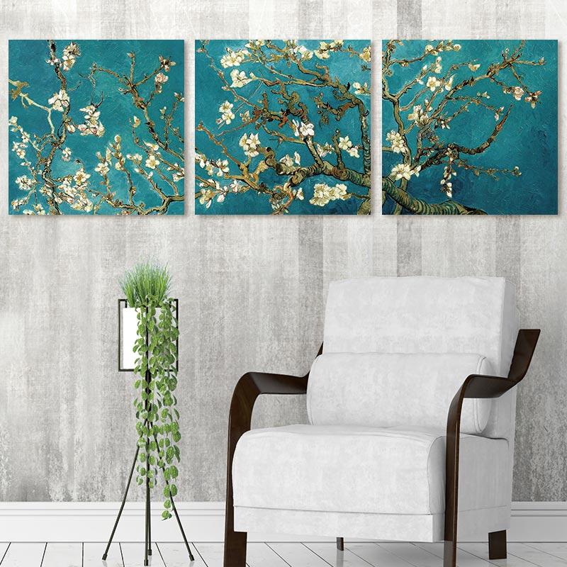 

3 Panels Abstract Gogh Oil Wall Painting Apricot Flower Blooming Canvas Painting Wall Pictures Artwork Print Unframed