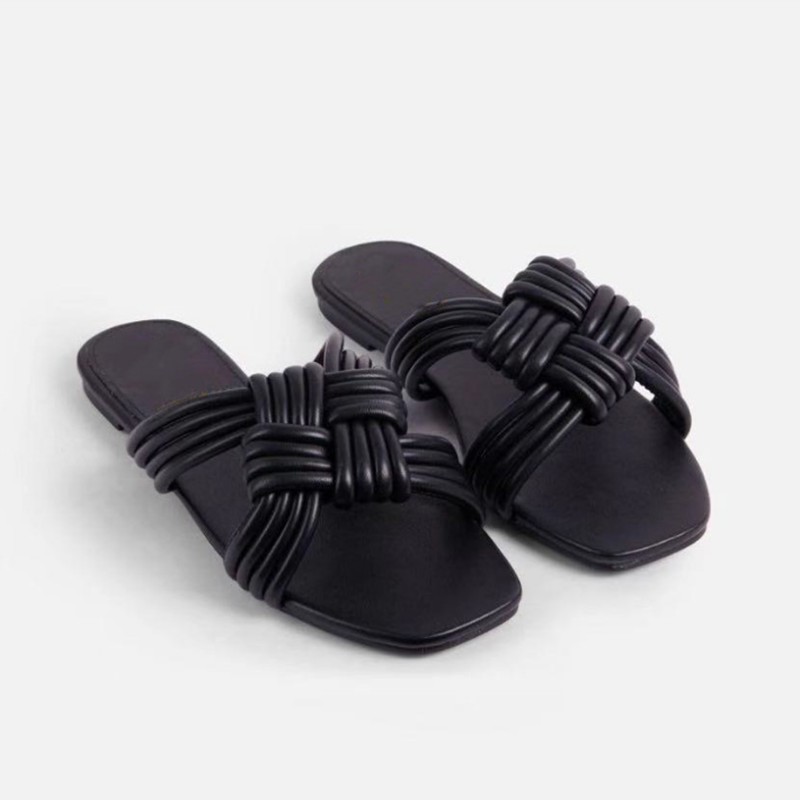 

2021 Luxury Slides Low Heels Women Shoes Summer Slippers Flip Flop Africa Sexy Weave Bow Sandals Home Durable Europe Slippers 41, Beige