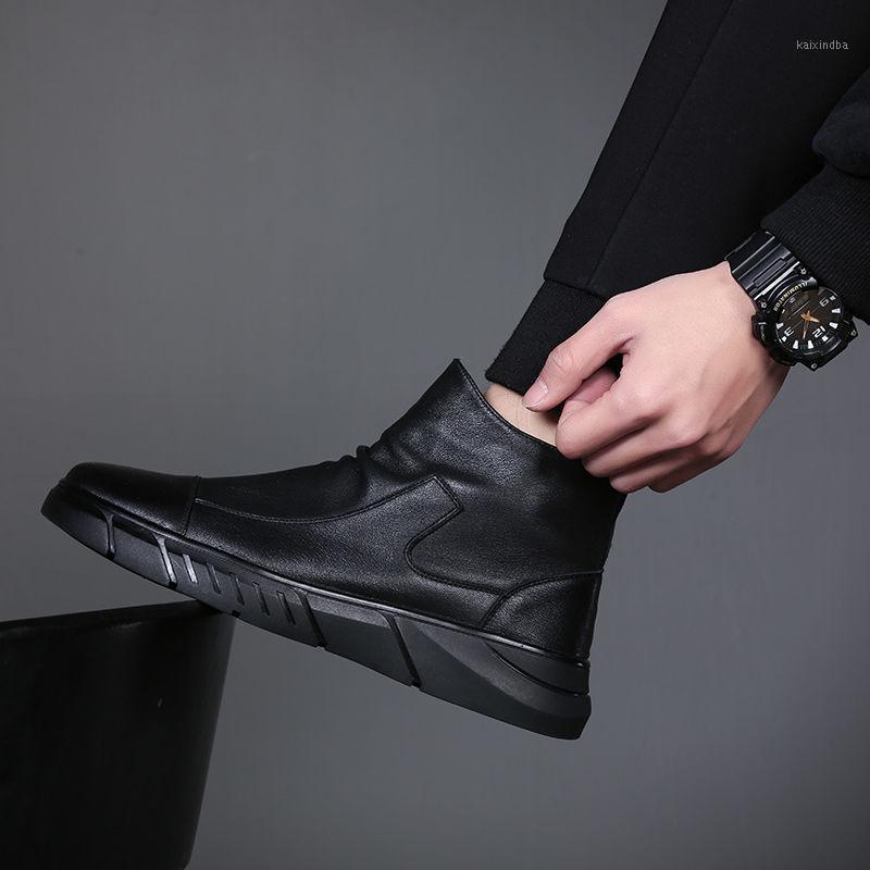 

2020 Autumn New British Style Casual Leather Boots Men's Boots High-top Men's Shoes Korean Version of The Trend In Winter1, Black