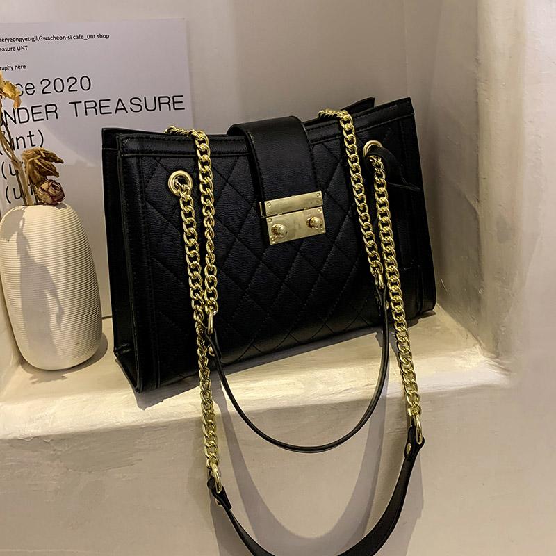 

VeryMe New Women Chain Shoulder Bag Fashion Leather Lady Crossbody Bag Korean Rhombus Square Pack Large Capacity Female Handbags, Black