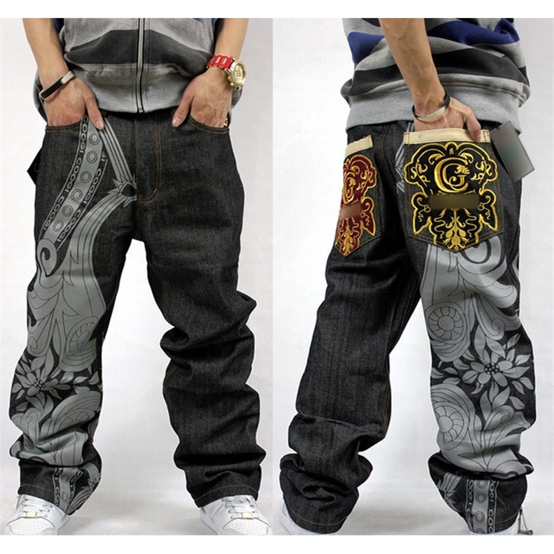 

Summer Hip hop Rap Baggy Jeans For Mens Embroidery Pants Fashion Denim Male Loose Jeans Dance straight Trousers Full Length 201111, Beige