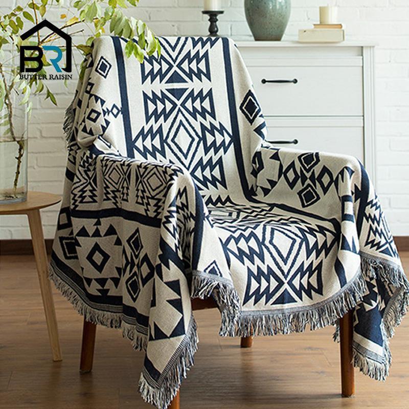 

Europe Style Sofa Throw Blanket Cotton Thread Knitted Blanket With Tassel Geometry Bohemian Sofa Cover Bed Home Decor1