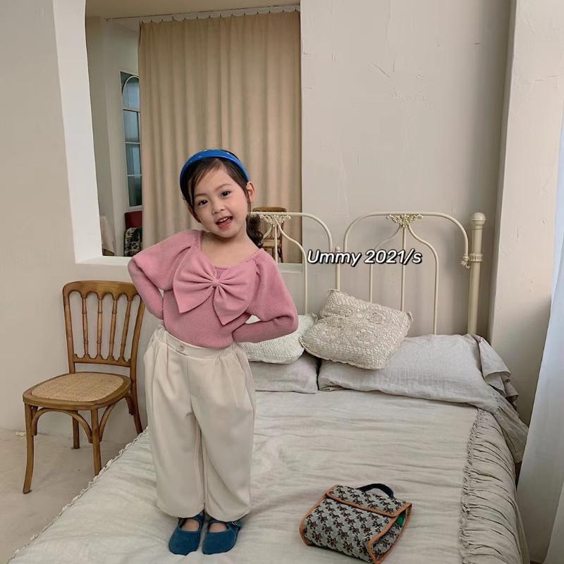 

2021 New Girls Bow Knitted Sweaters Soft Spring Fashion Girls Pullover Sweater Kids Clothes 2-7 Years, Beige