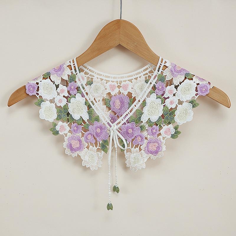 

Bow Ties Women Detachable Collars Girls Lapel Fake False Collar Decorative Floral Embroidery Necklace Choker Blouse Tops Neck Shawl