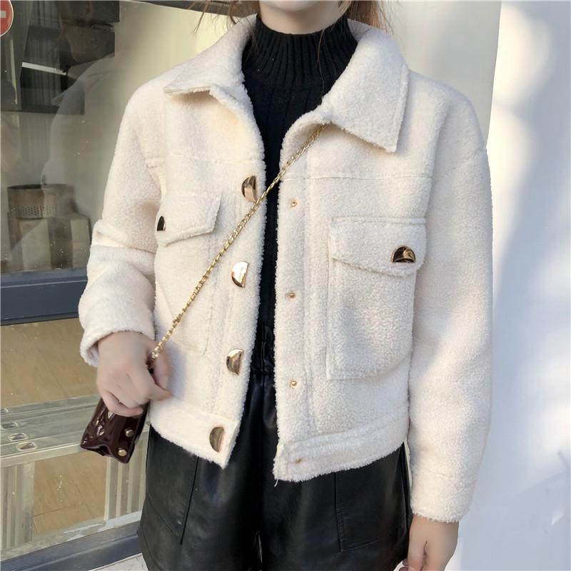 

Women Solid Jacket Fleece Shaggy Warm Lamb Wool Autumn Winter Coat Overcoat Outwear Crop Top, Pink