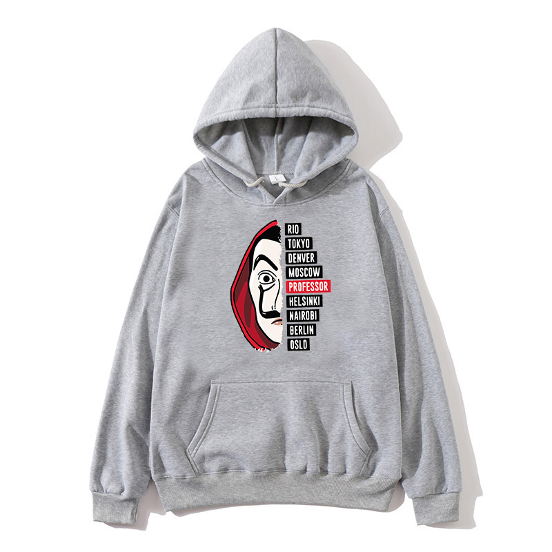 

2021 New La Casa De Papel Printed Hoodie Men/women Oversize Sweatshirt Spring Autumn Warm Pullover Hooded Long Sleeve Hoodies Fit/loose K3yu, Dark gray