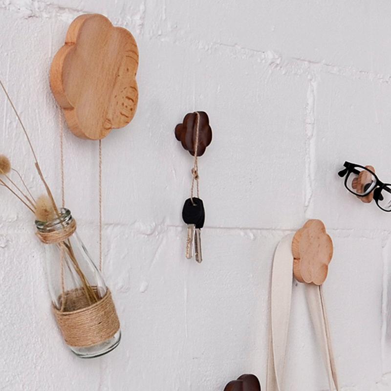 

Flower Floral Nordic Wooden wood Modern Design Wall clothes Robe Hook Coat Racks corridor Hook Rails Decor Japanese American