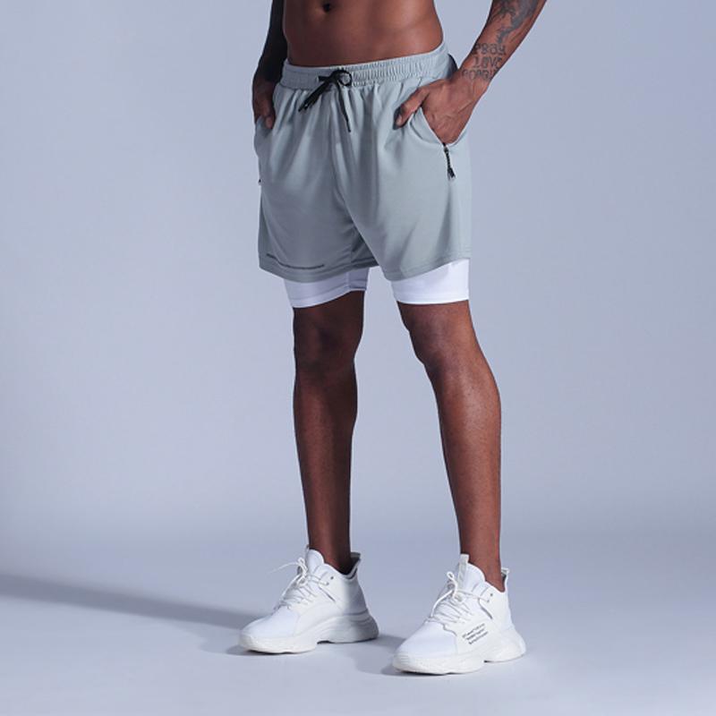 

New Men Running Shorts 2 in 1 Sports short pant Jogging Fitness Shorts Training Quick Dry Gym Sporting Short Zip Pockets, B29d-4