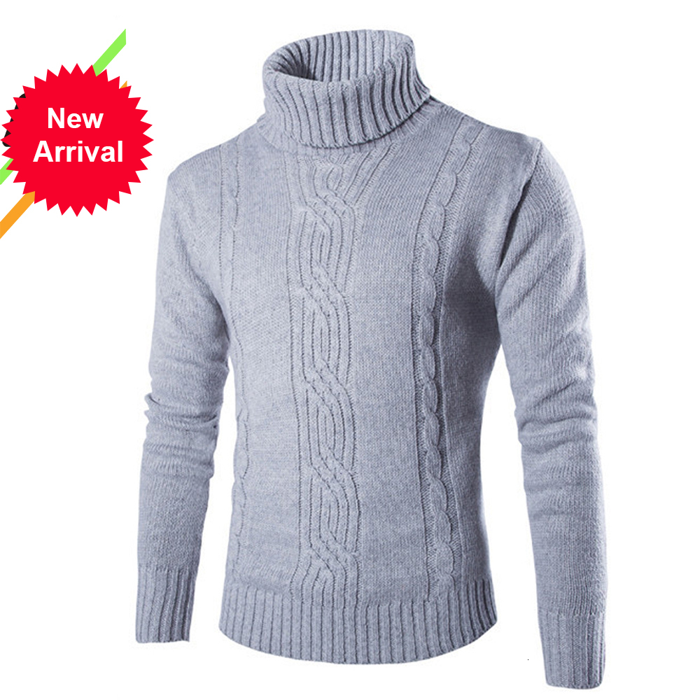

2021 New Sweater Men Casual High Collar Shirt Autumn Winter Slim Fit Long Sleeve Mens Sweaters Knitted Cotton Pull Homme Top Xja4