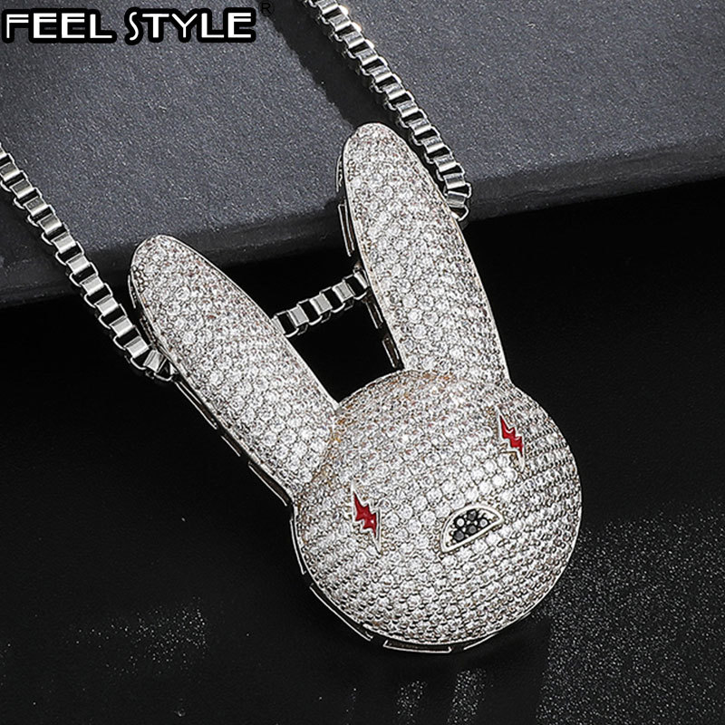 

Hip Hop Iced Out CZ AAA Bling Bad Bunny Cubic Zirconia Necklaces & Pendants for Men Jewelry With Chain Y1220