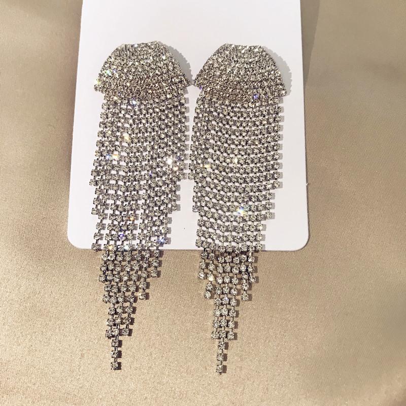 

Shiny Rhinestone Tassel Chain Dangle Earrings For Women Fashion Jewelry Party Show Lady's Statement Earrings Accessories Hot