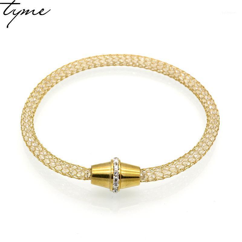

Titanium steel Design Brand Jewelry Crystal Bracelets & Bangles gold-color Full Crystal Inside Nets Chain Bracelet For Women1