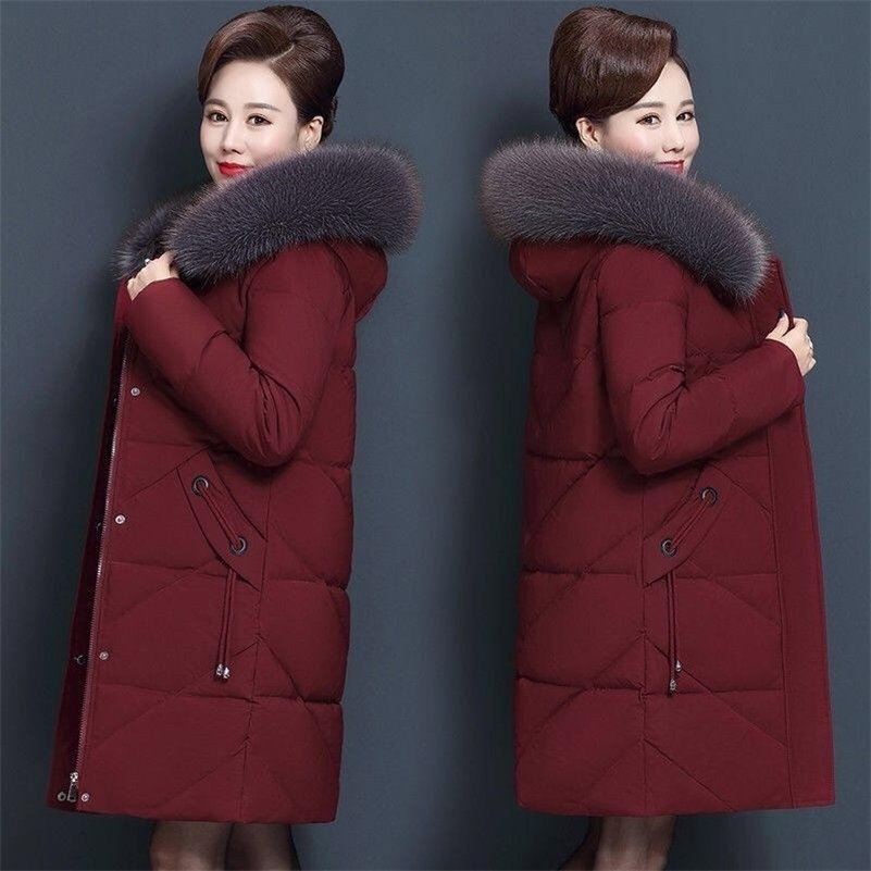 Plus Size Middle Aged Winter Jacket Women Hooded Fur Collar Parka Long Womens Down Cotton Coat Women Warm Overcoat LJ201021