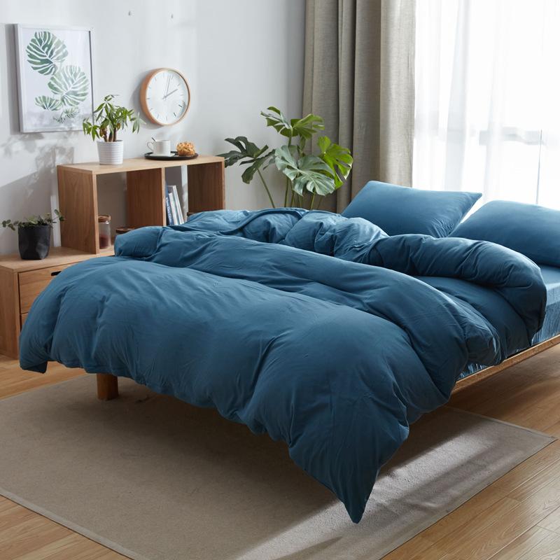 

Vintage blue euro double bed linens queen size 150x200cm fitted bed sheet 4pcs 100% Cotton jersey knit sheets bedding set king, As pic