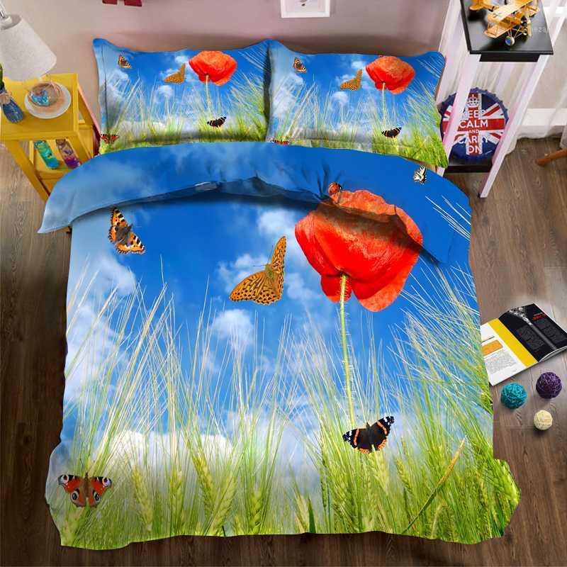 

Colorful Butterfly 3d Bedding set Red Flowers Pattern Double Bedding Cover set Soft Fabric Quilt Cover Pillowcase Home Bed1, Bpk-070