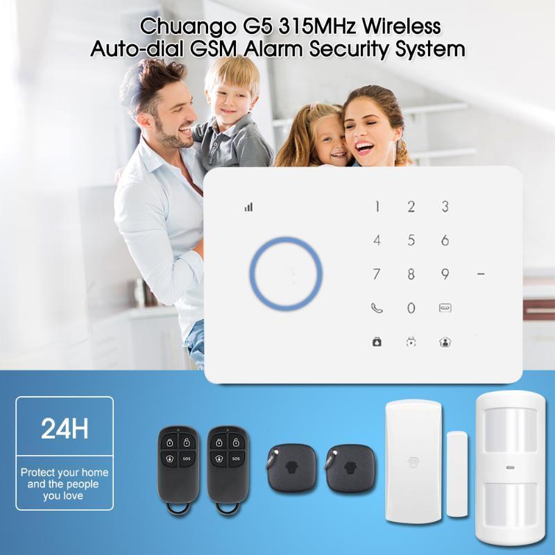 

Chuango G5 315MHz Wireless Auto-dial GSM Alarm Security System Kit APP Remote Control LCD/RFID Touch Keypad Home Burglar Alarm1