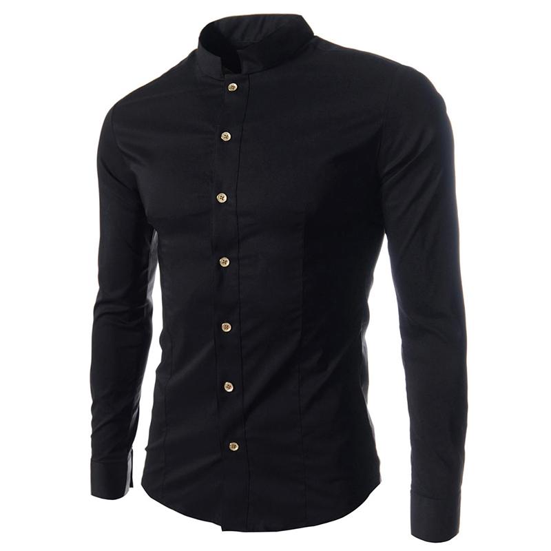 

Classic pure color men's shirt mandarin collar UK fashion 2020 new arrival young boys slim fit men clothes long sleeve free ship, Hzhs060b