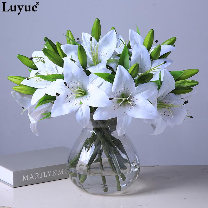 

Luyue 11Pcs Artificial Lily Wedding Decoration Flower Lifelike Flower bud PU foam flowers High quality elastic Flowers branch, Pink