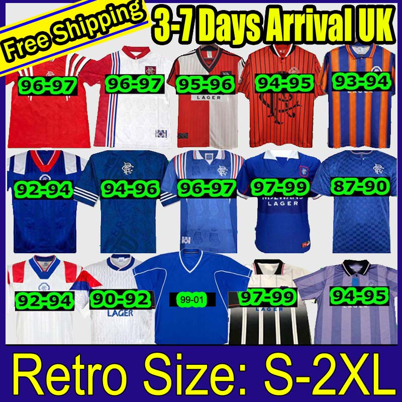 

Glasgow Rangers Retro jerseys 1987 1990 1992 1994 1995 1996 special edition 92 94 blue Vintage kits GASCOIGNE Classic football shirts, Black;yellow
