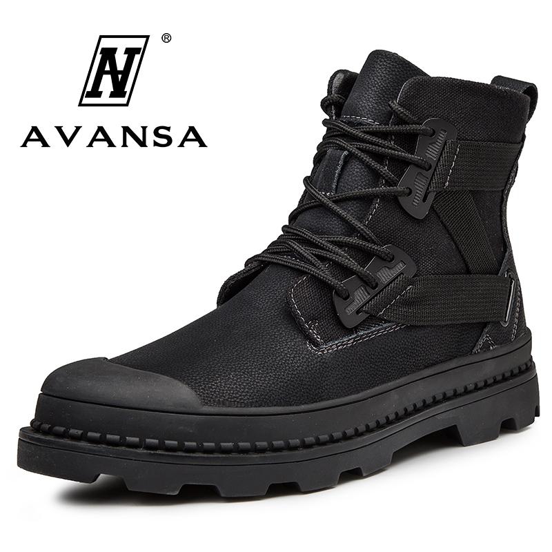 

Black Spring Men Boots Sneakers Genuine Leather Ankle Boot Winter Work Shoes Lace Up For Botas