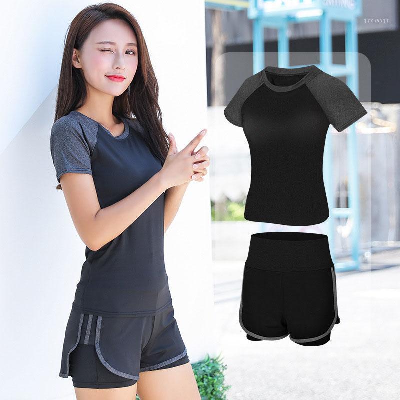 

10 Set Short Sleeve Women' Yoga Suit Fitness Clothing Sportswear for Female Workout Sports Clothes Athletic Running Suit Set1, Black
