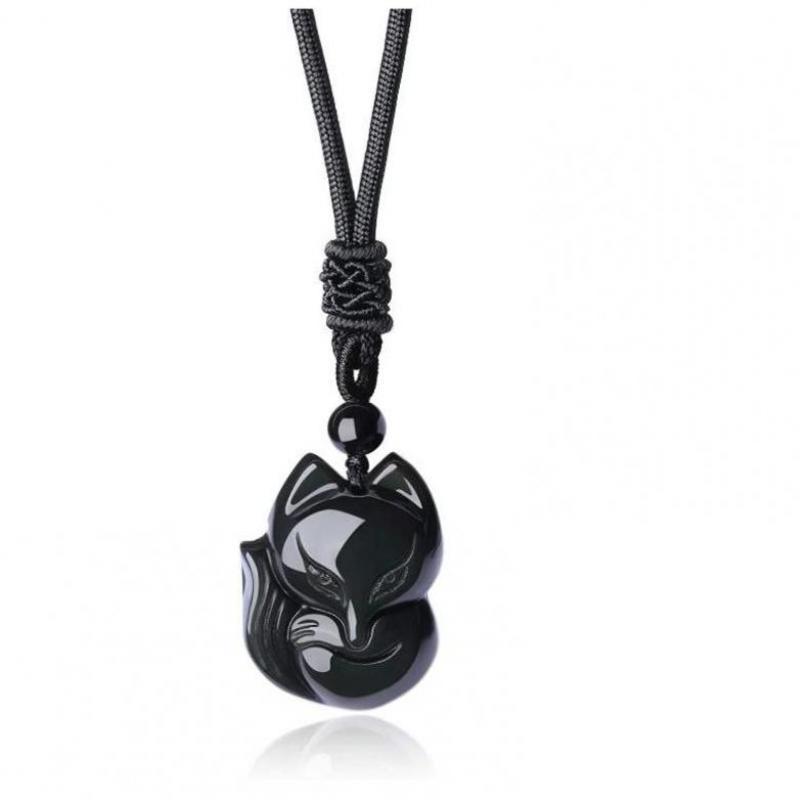 

Womens Stone Necklace Obsidian Pendant Lucky Charms Omamori Love Talisman Enmusubi Amulet Natural Stone Necklace Beaded