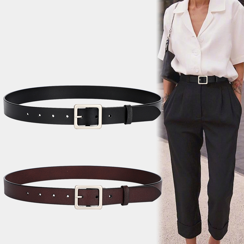 

Newest Pure Cow Leather Belts for Woman European and American Fashion Square Pin Buckle Women Belts Black Coffee Brown