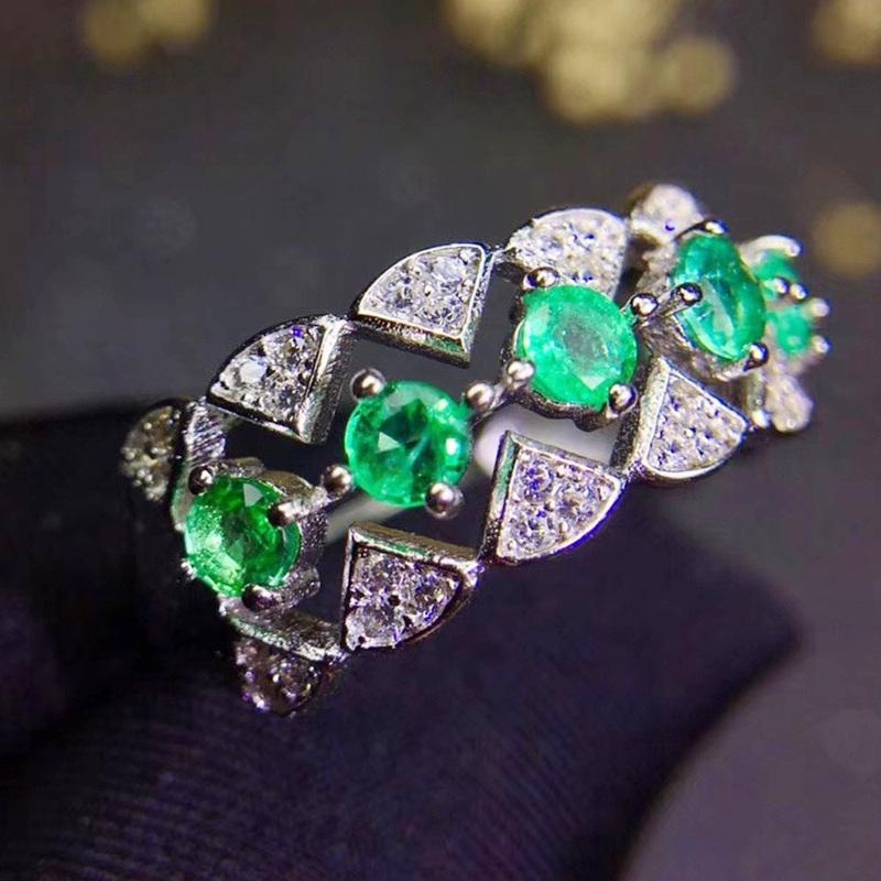 

Cluster Rings Natural Real Emerald Ring Per Jewelry 3*3mm 0.15ct*7pcs Round Gemstone 925 Sterling Silver Fine J292805, Golden;silver