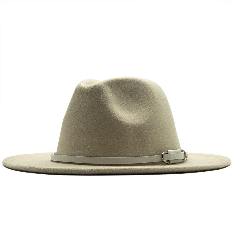 

New Style Simple Women Wool Wide Brim Exquisite White Leather With Fedora Hat Autumn Winter Vintage Panama Jazz Top Cap