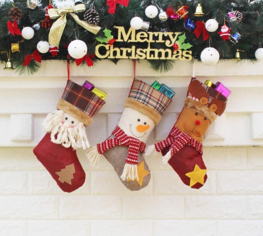 

Plaid Christmas stockings Christmas decorations gift sock stockings gift bags1