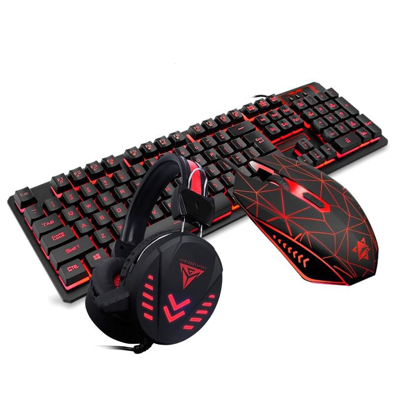 

Gaming Keyboard Mouse Headsets Mouse Pad Set 1600DPI Waterproof Illuminated JR Deals