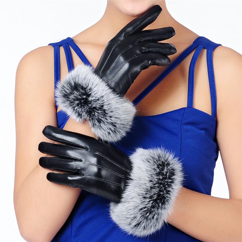 

Fur Sheepskin Gloves Ladies Winter Plus Velvet Thick Warmth Tablet Phone Touch Screen Gloves Thin Driving MITTEN