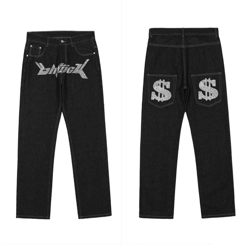 

Jeans With Print Baggy Man Trendyol Men Skeleton Pants Y2k Hip Hop Black Vintage Streetwear Men's Denim Women 24