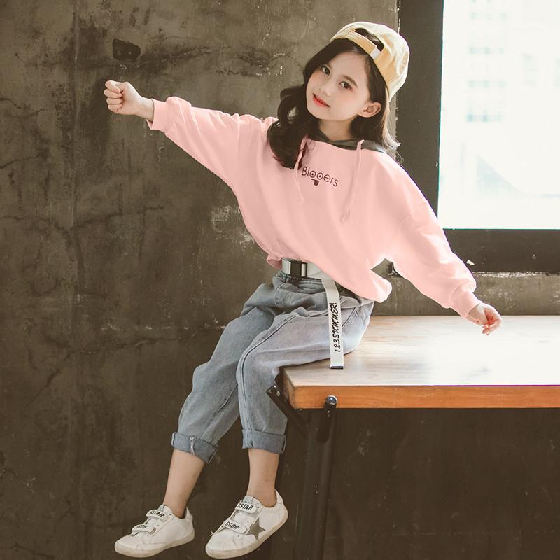 

2021 New Spring Winter Warm Children Girls Suit Letter Hooded Jacket Jeans Pants 2Pcs/Sets Active Clothing Kids High Quality1