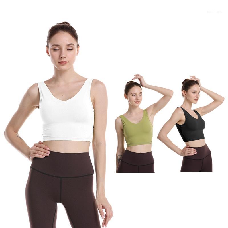 

New Fabric Breathable Women Yoga Tops Bra Solid Color Vest Sexy Sports Wear Outdoor Exercise Clothes1, Black