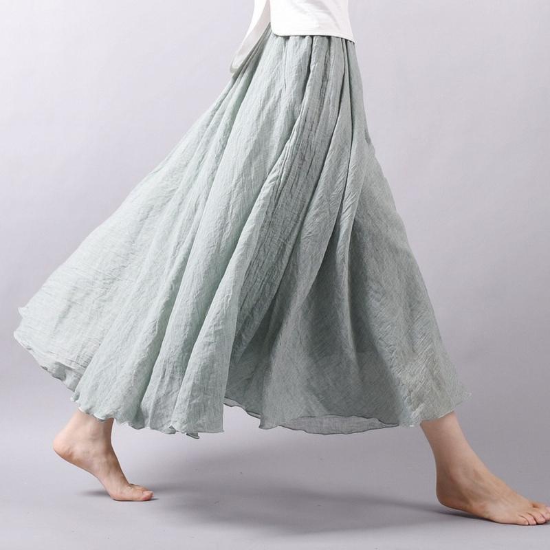 

Long Skirt Women Linen Summer New A-Line Solid Casual Big Swing Loose Ankle-Length Womens Skirts Lugentolo, Beige