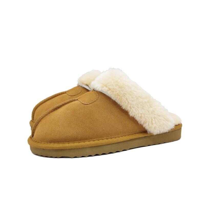 

Plus Size 34-45 Slippers 100% Real Leather Women's Winter Fur Slides Sewing Flat Shoes Australia Winter Warm Home Shoes slippers X1020, Photo color
