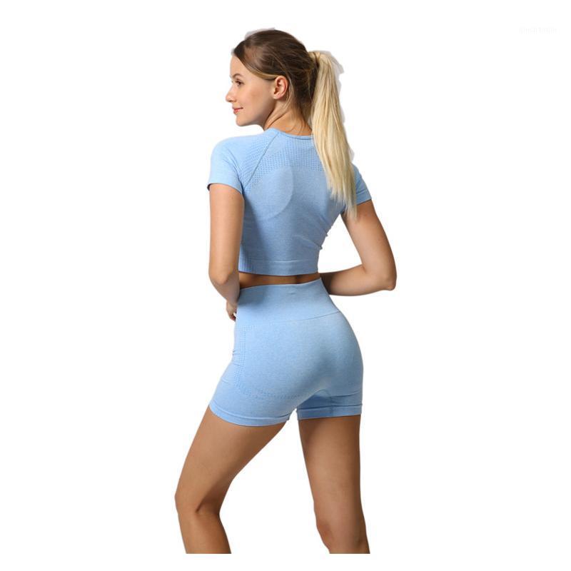 

Women Seamless 2PCS Yoga Set Sports shirt High Waist Fitness Gym Shorts Gym Set Running Sportswear Workout Clothes Sports Suits1, Black