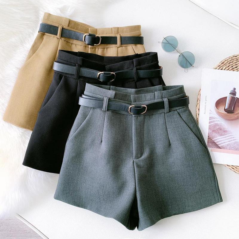 

2020 Autumn & Winter New Women High Waist Casual Simple Suit Shorts Fashion All-match Solid Color Wide Leg Shorts Free Shipping, Black