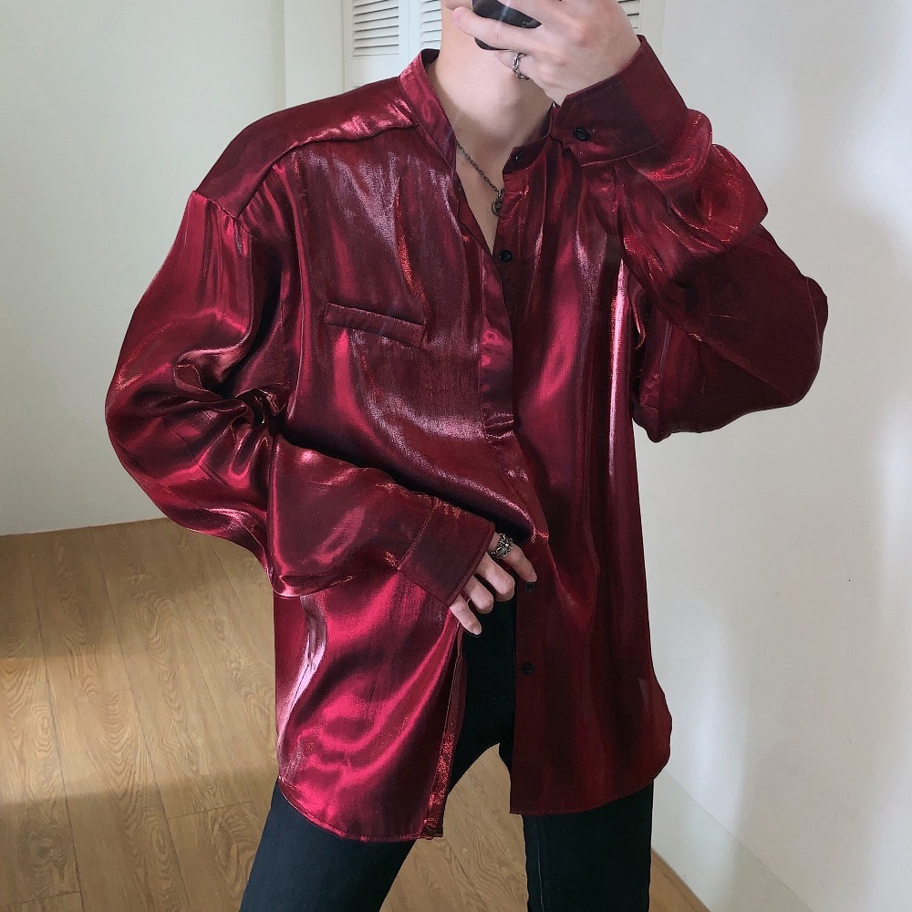 

2021 New Xs!! Self-made Men Women Newly Imported Silk Satin Flash Glass Sexy Loose Wind Breathable Neutral Shirt. K9PA, 11