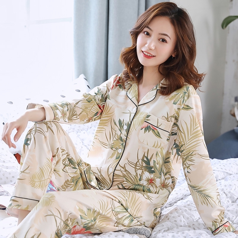 Women Soft 100% Cotton Pajamas PJ Spring Long Sleeves Pijamas Button-Down Print Pijama Set Pure Cotton Sleepwear Set 2PCS Ladies 201027