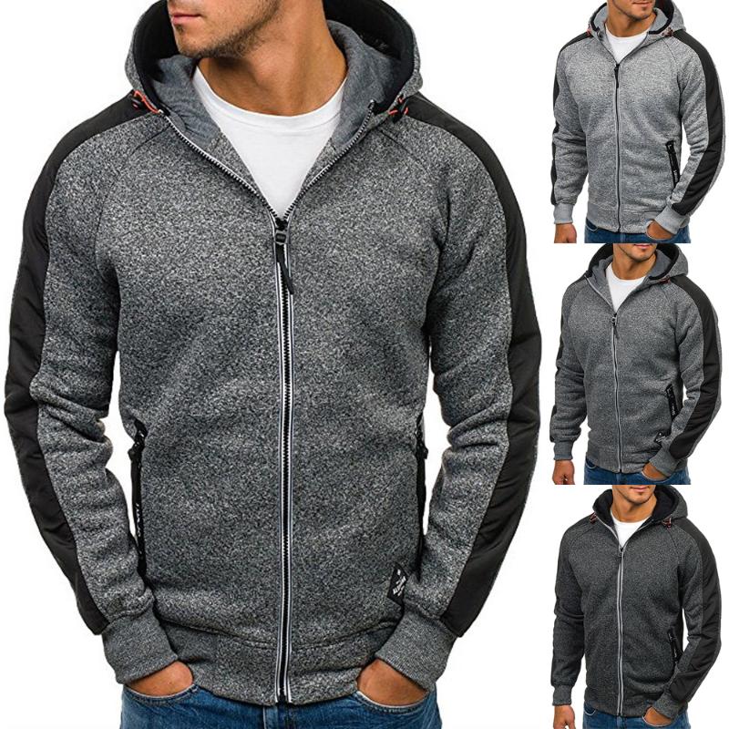 

Men's Jacket Zipper Up Patchwork Winter Autumn Warm Hoodies Retro Mens Hooded Jacket Baseball Coat Clothing, Black and grey